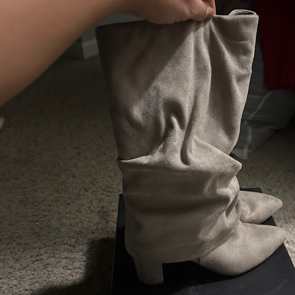Nine West Over the Knee Suede Boots - Light Gray